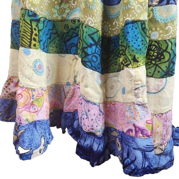 Vintage 90s Sacred Threads One Size OS Peasant Skirt Tiered Floral Boho - Picture 4 of 7